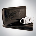 Cigar Case Croco black for 3 pieces with Cutter